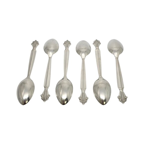 Set of 6 Georg Jensen Denmark Acanthus Sterling Silver Teaspoons 5 3/4" # 19723 - Picture 2 of 10